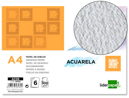 6h papel dibujo Liderpapel Acuarela A4 300g/m²